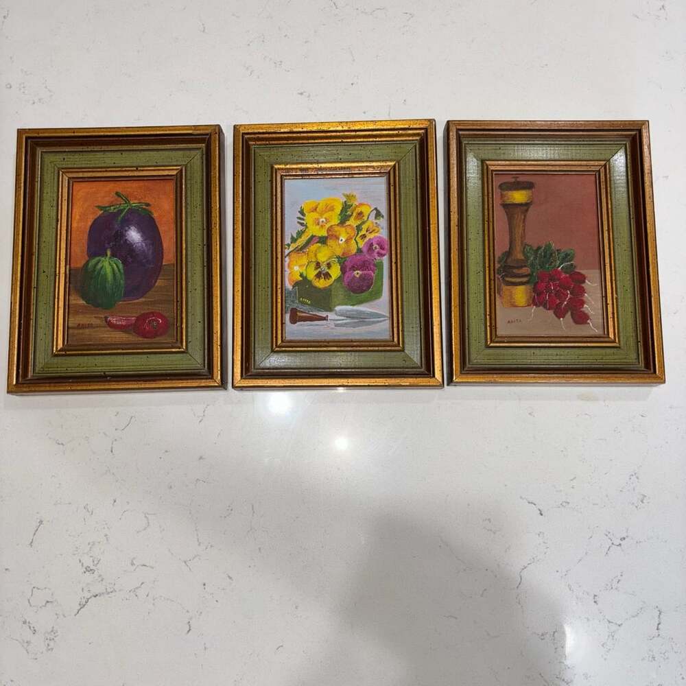 Vintage Framed Still Life Oil Painting Set Of 3 Signed